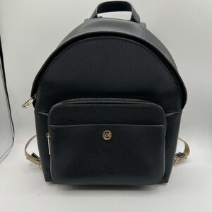 Michael Kors Backpack Womens Black Pebbled Leather Gold Hardware MK Logo Purse